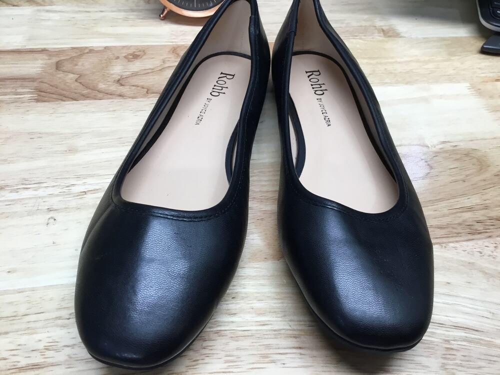 Rohb By Joyce Azria Women 8 Black Leather Round Toe Slip-On Classic Ballet Flats
